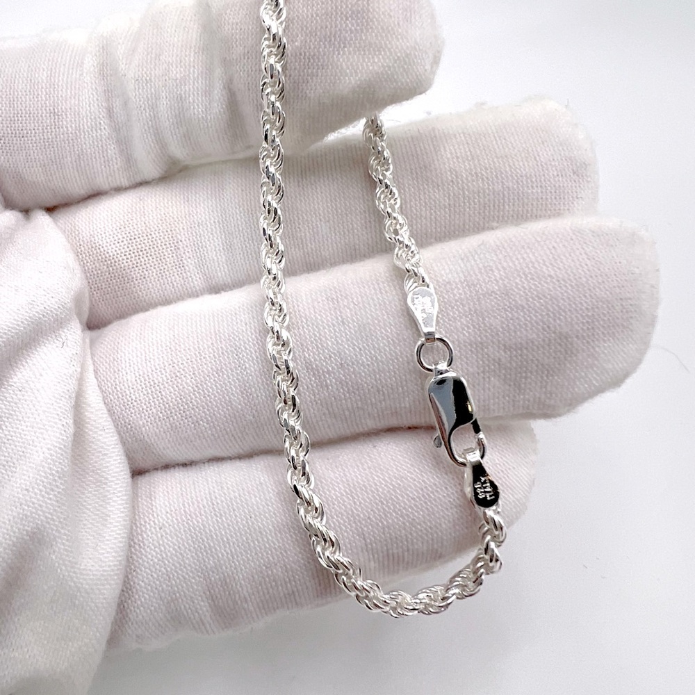 7” .925 Sterling Silver 3mm Rope Chain Bracelet - Picture 8 of 9